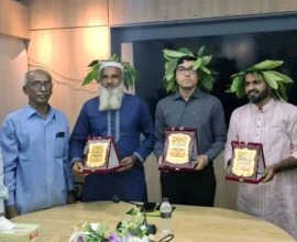 চাঁদপুরে জলপাই পাতার শান্তির মুকুটে সংবর্ধিত তিন গুণী